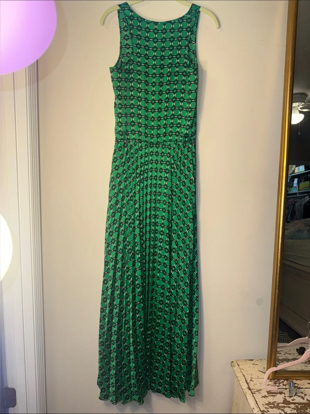Michael Kors Green & Black Geometric Midi Dress